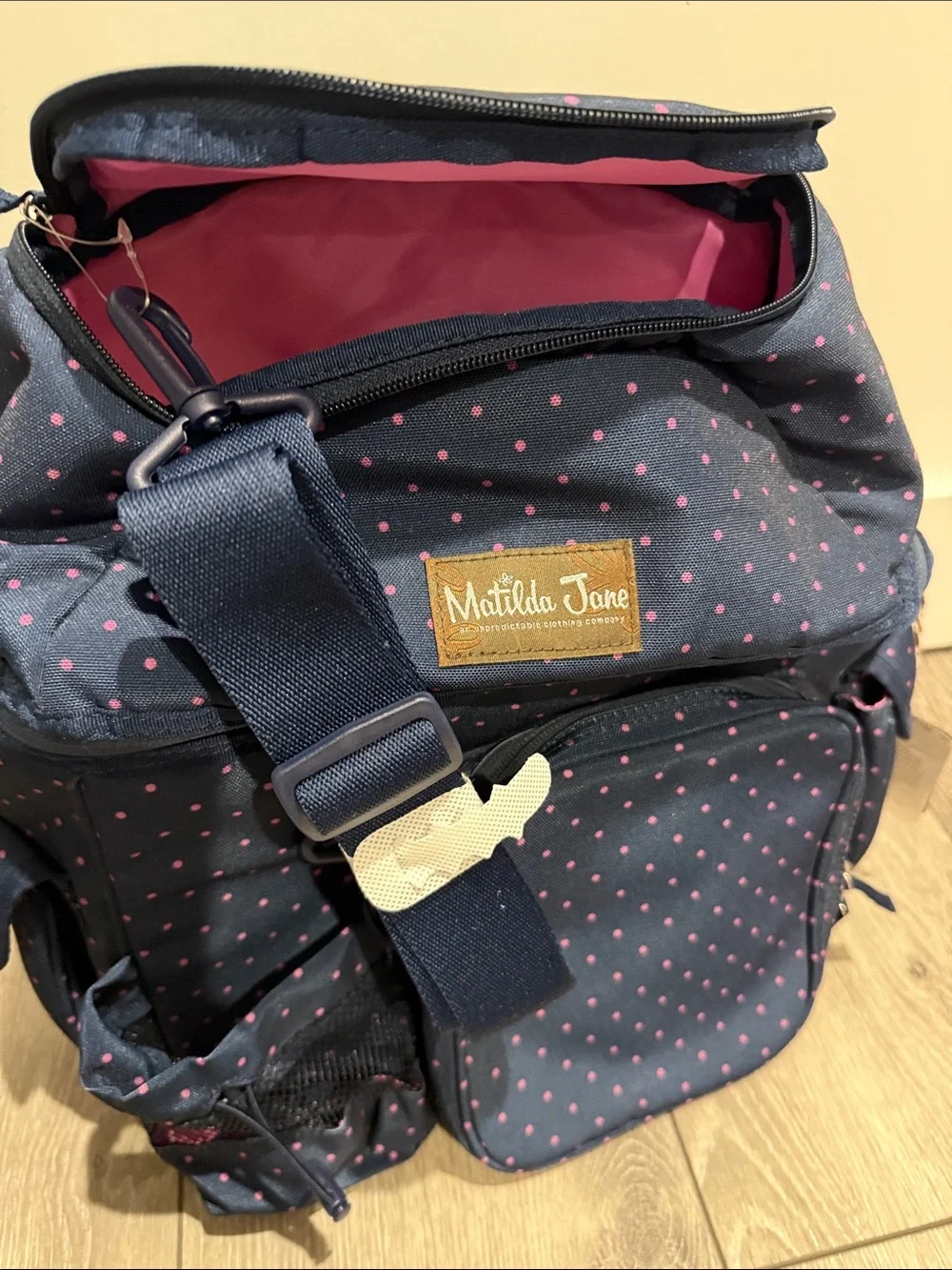 Matilda Jane Navy with Pink Polka Dots Backpack cooler or diaper bag